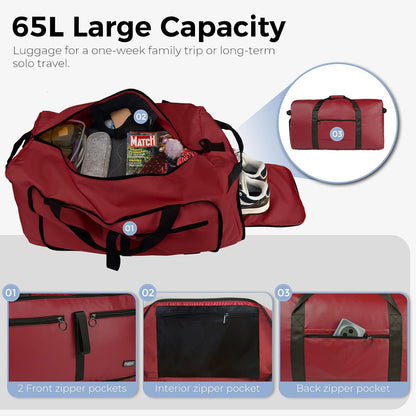 65L Duffle Bag Foldable Travel Duffel Bags for Men Women Travel Bag