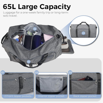 65L Duffle Bag Foldable Travel Duffel Bags for Men Women Travel Bag