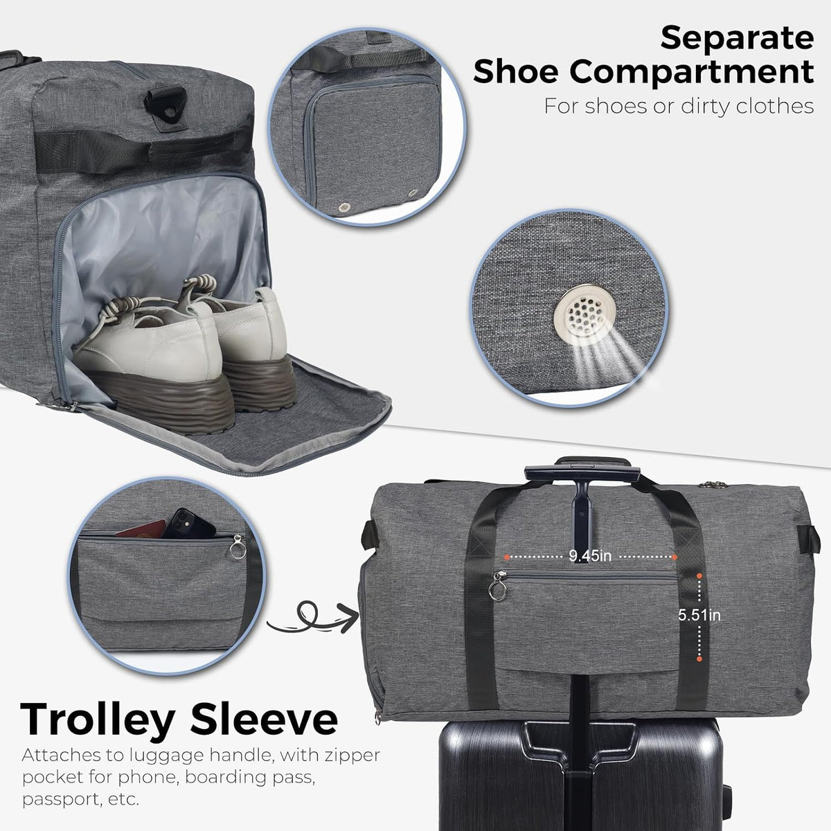 65L Duffle Bag Foldable Travel Duffel Bags for Men Women Travel Bag