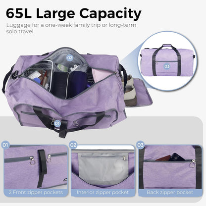 65L Duffle Bag Foldable Travel Duffel Bags for Men Women Travel Bag