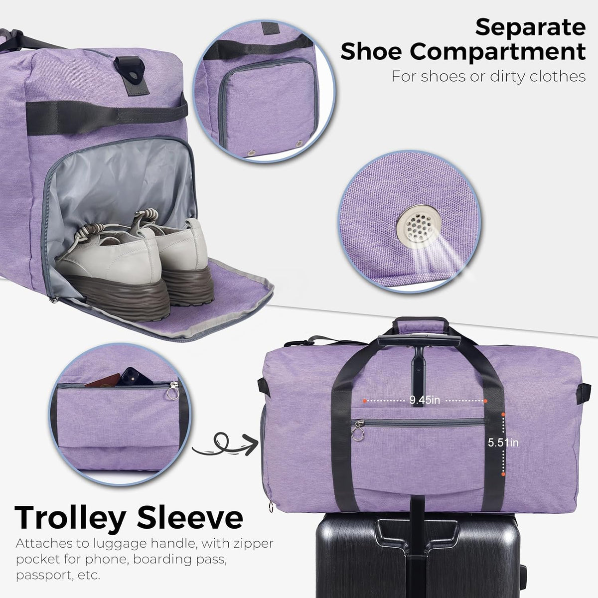 65L Duffle Bag Foldable Travel Duffel Bags for Men Women Travel Bag