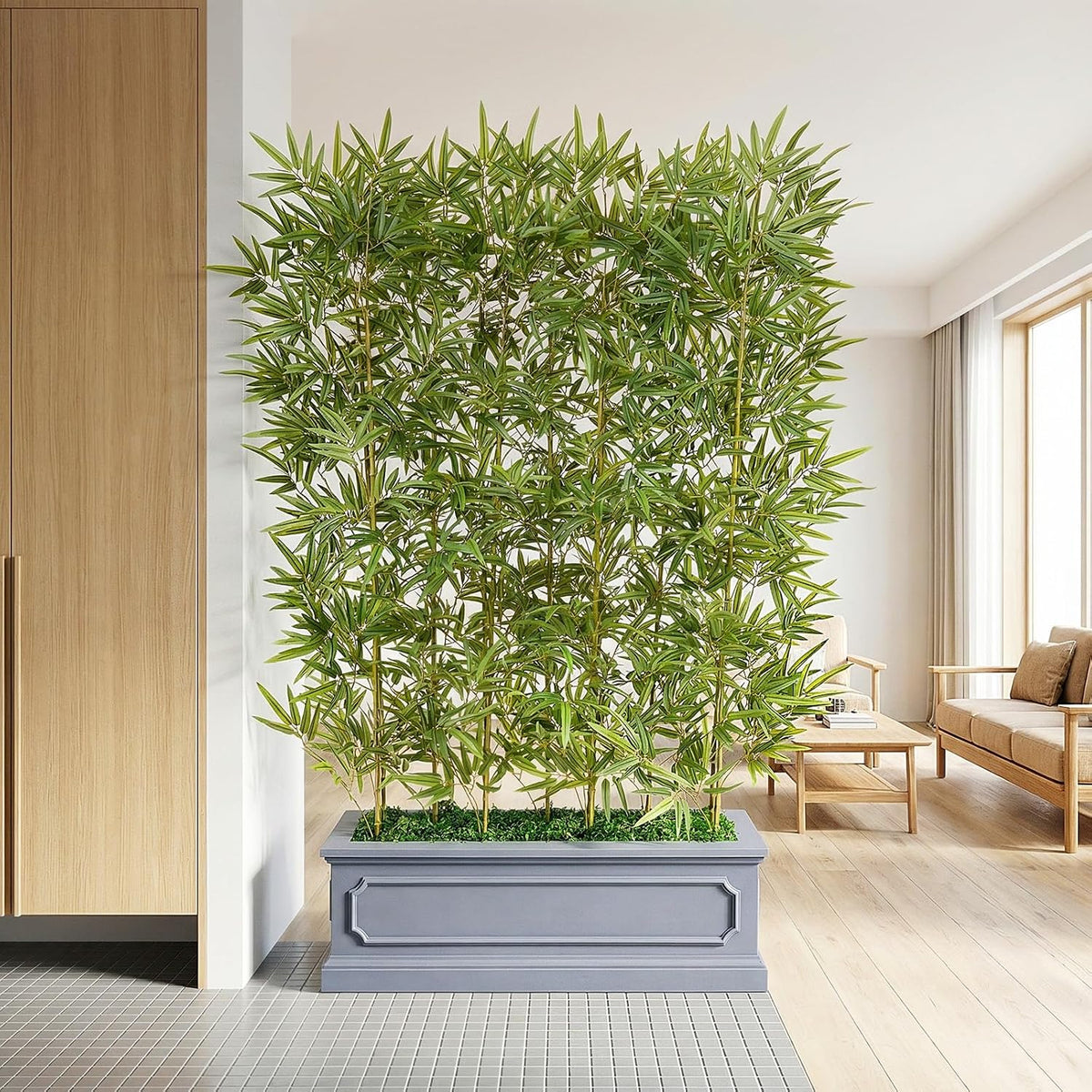 6FT Artificial Bamboo Tree – Tall Lifelike Bamboo Plant with 11 Natural Canes in Modern Planter, Indoor Outdoor Decor Greenery for Patio Balcony Office, Soft Privacy Divider, VN236