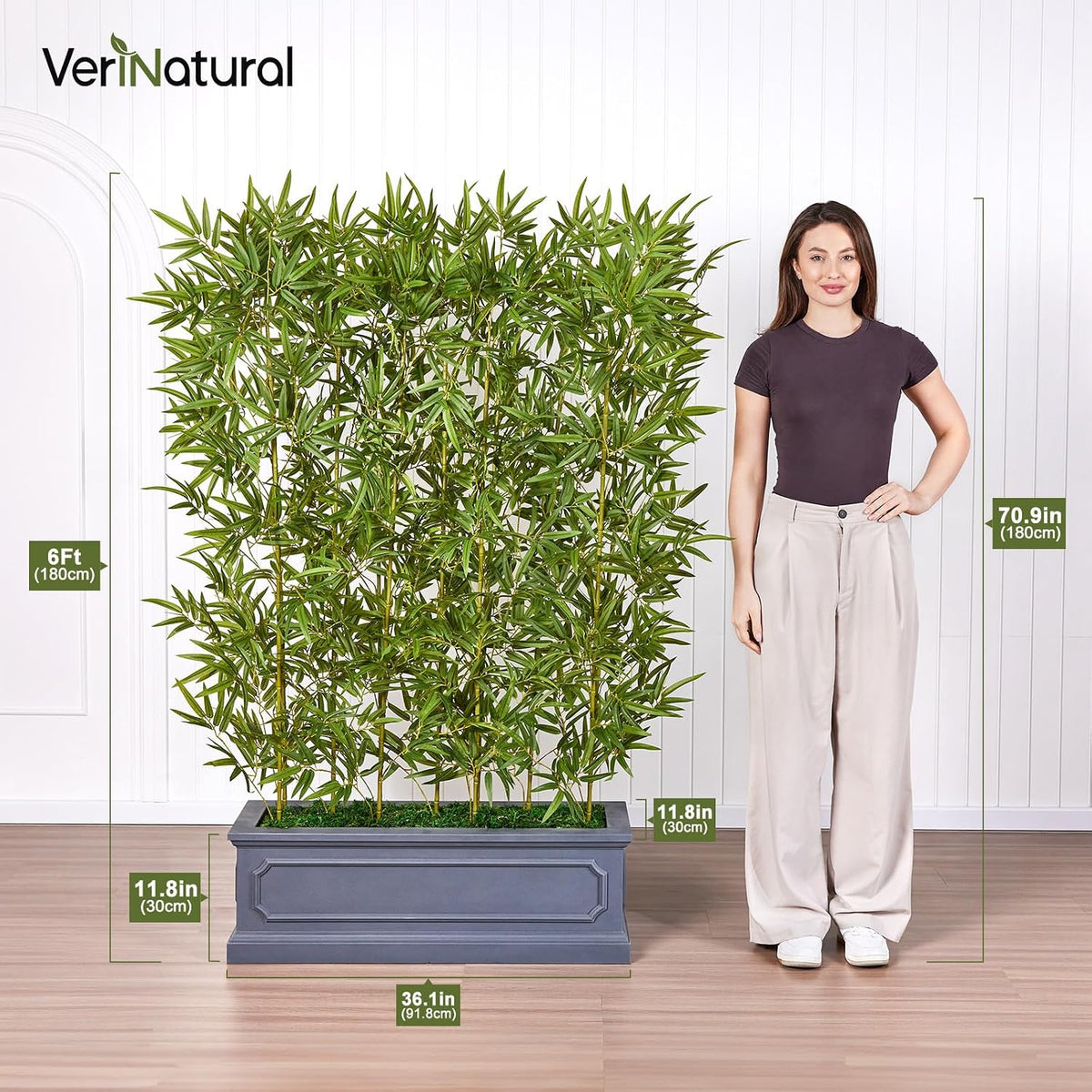 6FT Artificial Bamboo Tree – Tall Lifelike Bamboo Plant with 11 Natural Canes in Modern Planter, Indoor Outdoor Decor Greenery for Patio Balcony Office, Soft Privacy Divider, VN236