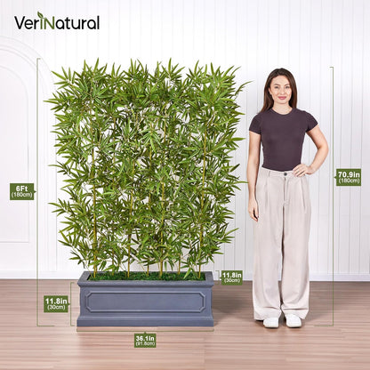 6FT Artificial Bamboo Tree – Tall Lifelike Bamboo Plant with 11 Natural Canes in Modern Planter, Indoor Outdoor Decor Greenery for Patio Balcony Office, Soft Privacy Divider, VN236