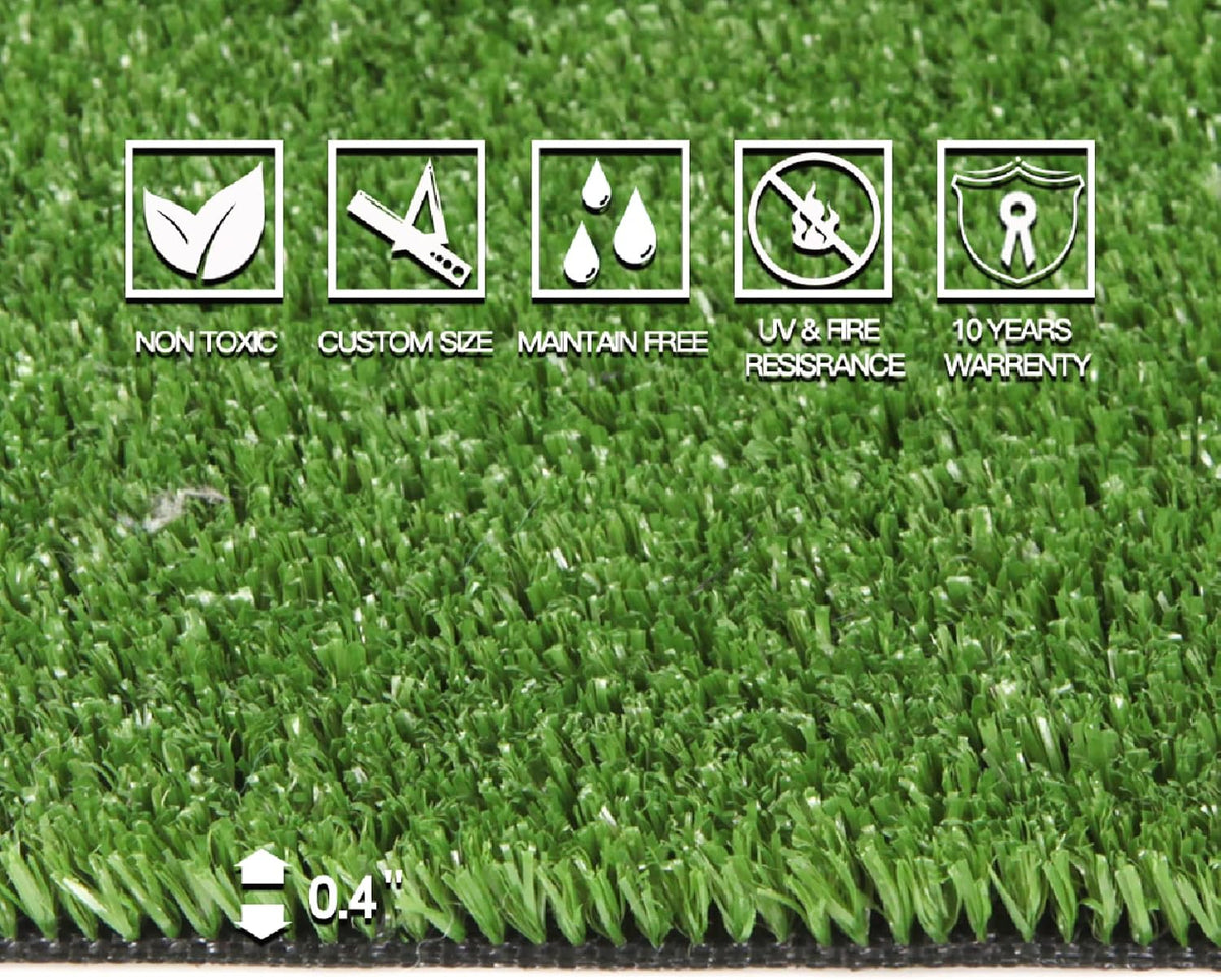 Artificial Grass Turf, 10ft x 10ft 0.4" Pile Height, Indoor Outdoor Fake Astroturf Rug Carpet Mat for Balcony Decor Backyard Patio Backdrop Fence Wall Decorations Dogs