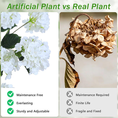 Set of 2 4FT White Artificial Hydrangea Trees in Pots, Realistic Faux Flowering Plants with Silk Blooms and Natural Trunks for Porch, Entryway, Patio, Home Garden Decor