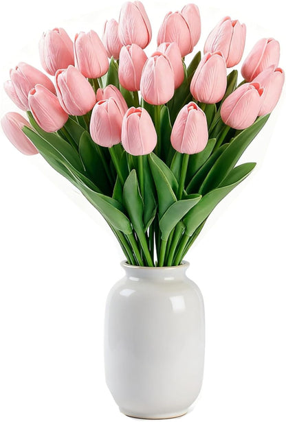 Light Pink Artificial Tulips, 20 Pcs PU Real Touch Faux Flowers