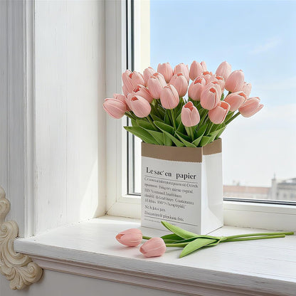 Light Pink Artificial Tulips, 20 Pcs PU Real Touch Faux Flowers