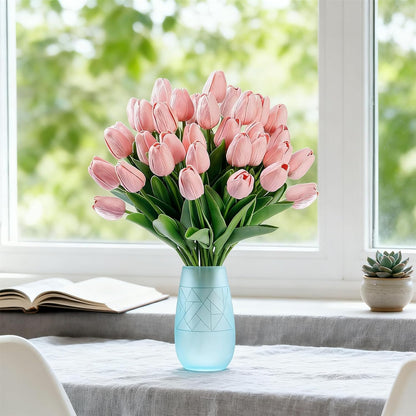 Light Pink Artificial Tulips, 20 Pcs PU Real Touch Faux Flowers
