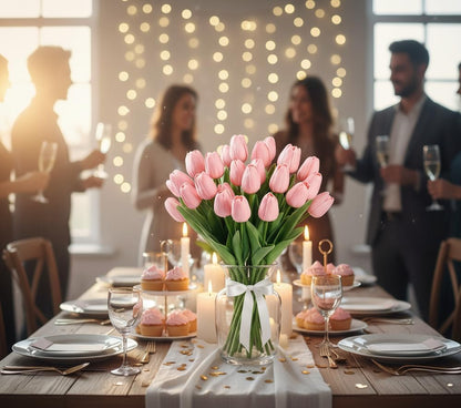 Light Pink Artificial Tulips, 20 Pcs PU Real Touch Faux Flowers