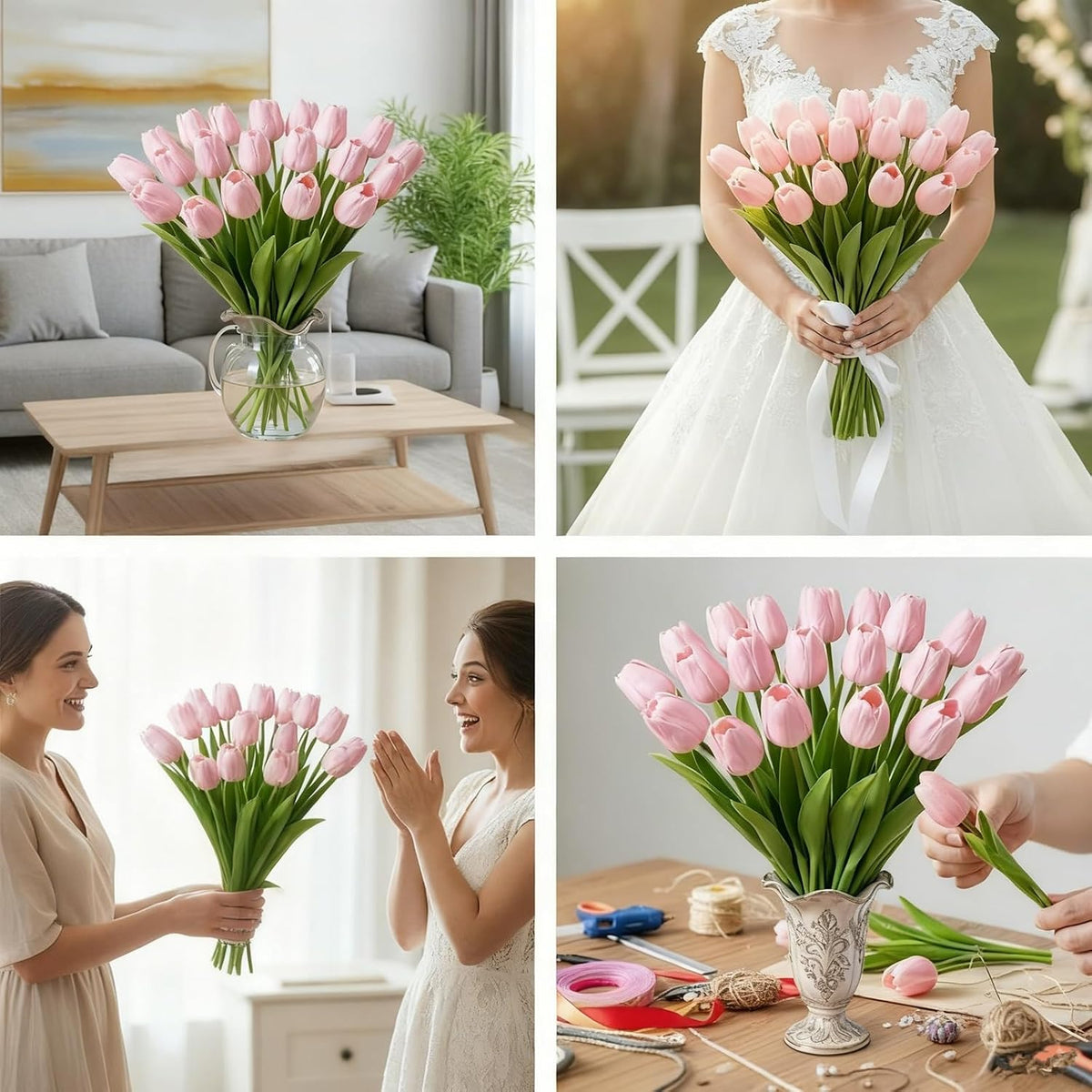 Light Pink Artificial Tulips, 20 Pcs PU Real Touch Faux Flowers