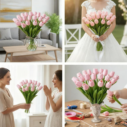 Light Pink Artificial Tulips, 20 Pcs PU Real Touch Faux Flowers