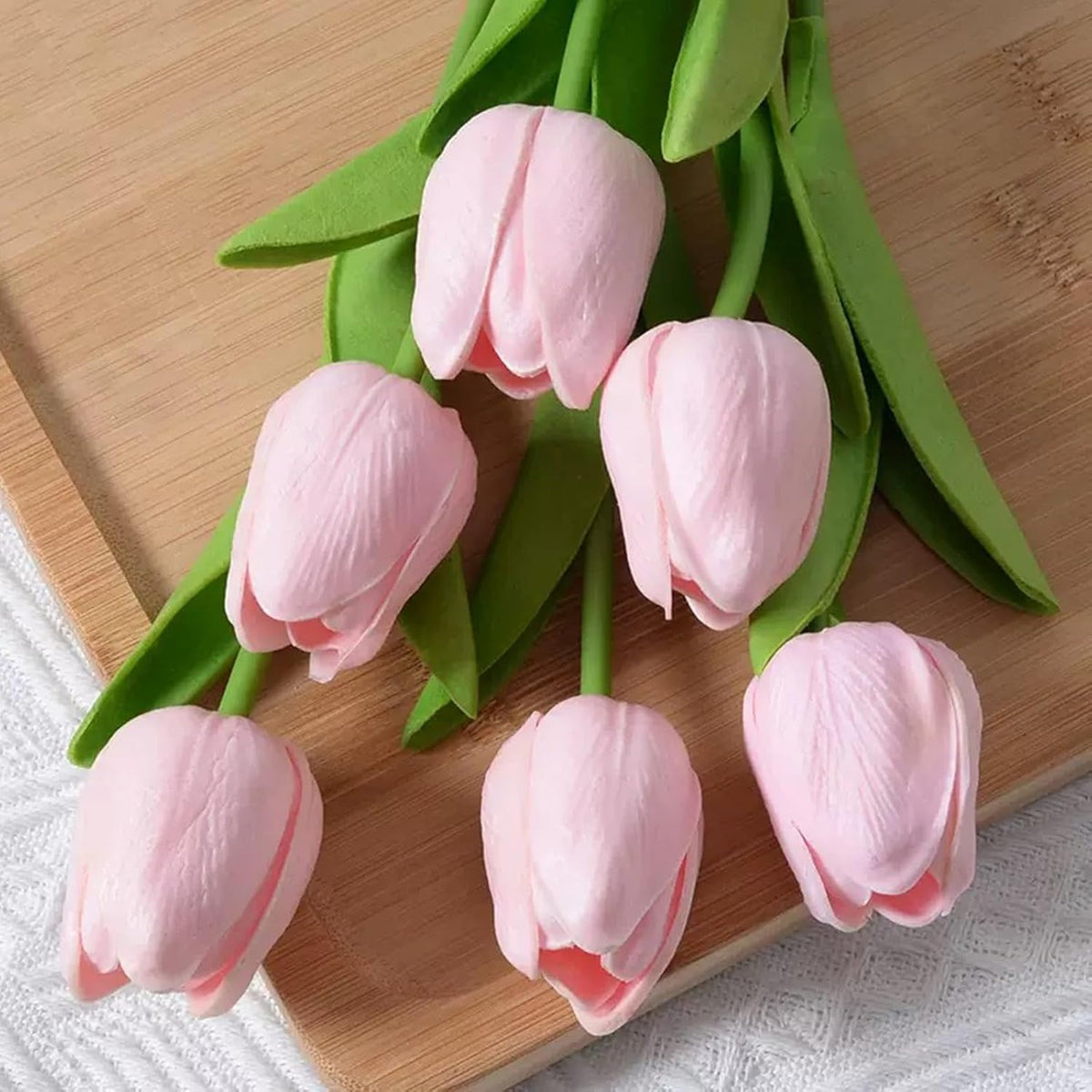 Light Pink Artificial Tulips, 20 Pcs PU Real Touch Faux Flowers