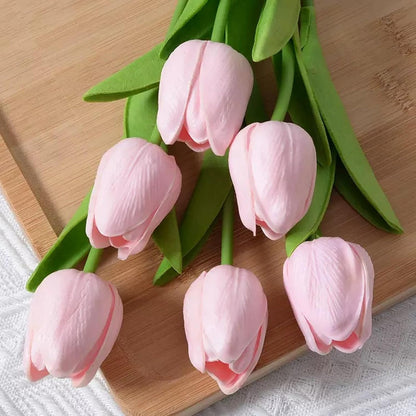 Light Pink Artificial Tulips, 20 Pcs PU Real Touch Faux Flowers