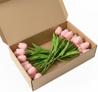 Light Pink Artificial Tulips, 20 Pcs PU Real Touch Faux Flowers