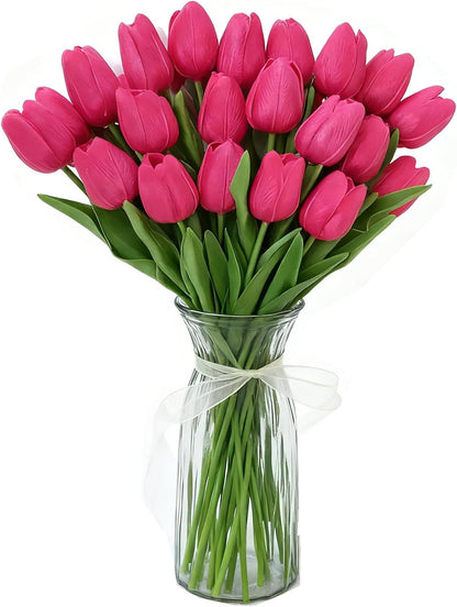 Light Pink Artificial Tulips, 20 Pcs PU Real Touch Faux Flowers