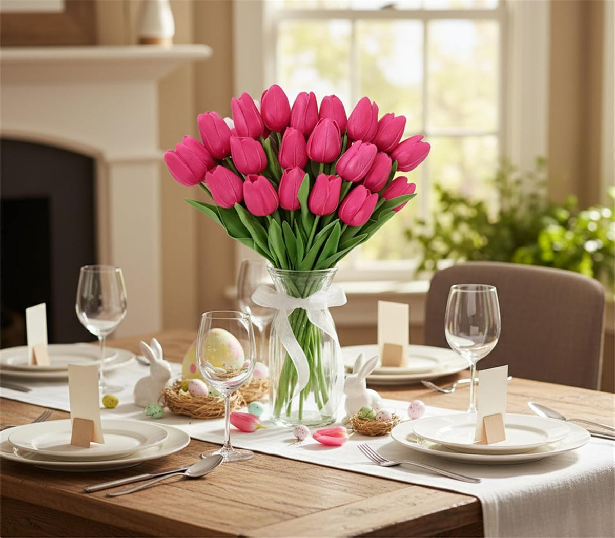Light Pink Artificial Tulips, 20 Pcs PU Real Touch Faux Flowers