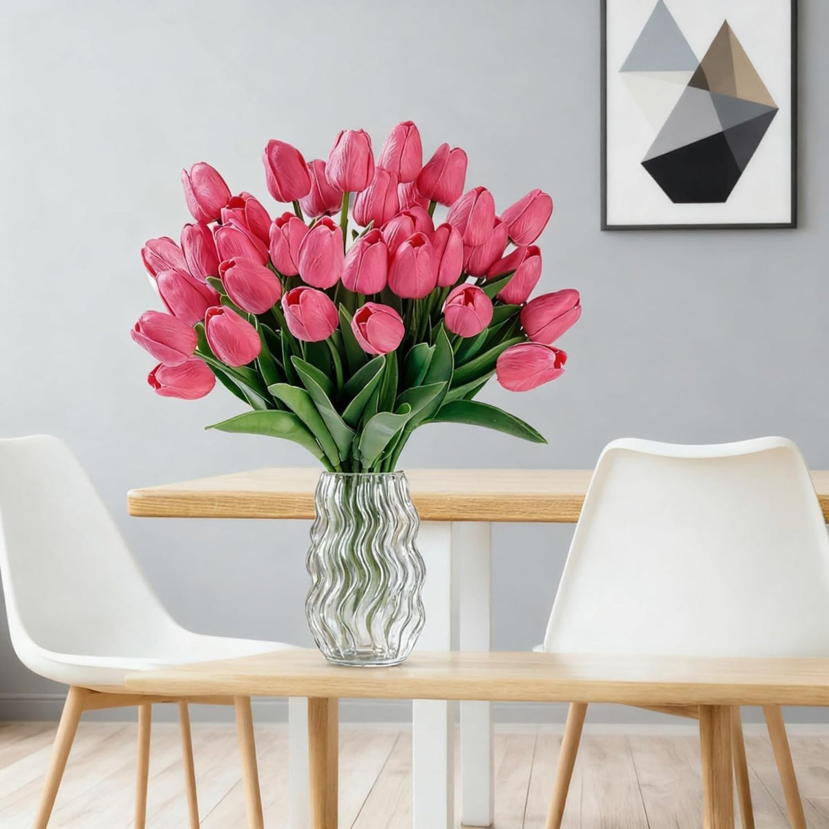 Light Pink Artificial Tulips, 20 Pcs PU Real Touch Faux Flowers