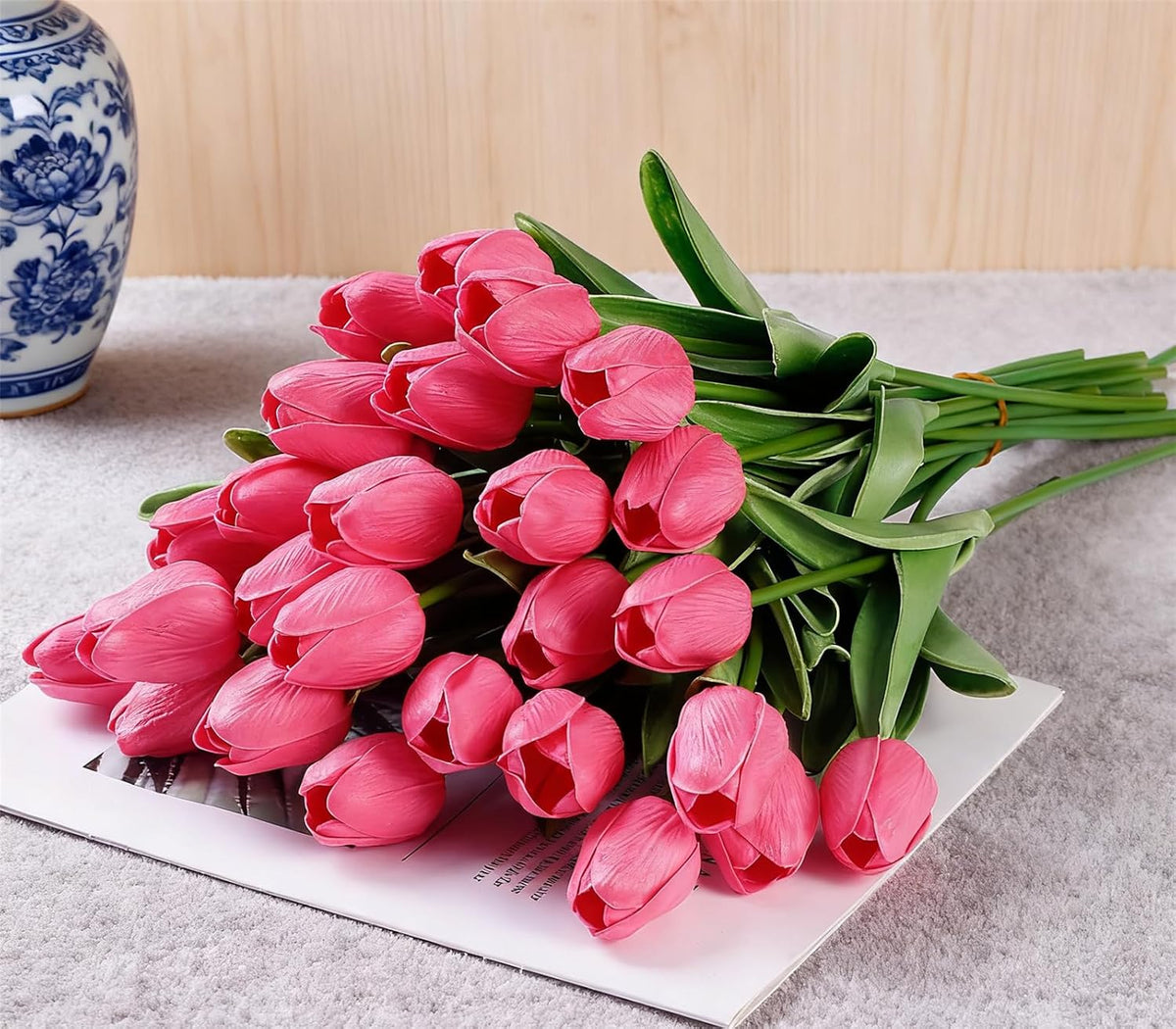 Light Pink Artificial Tulips, 20 Pcs PU Real Touch Faux Flowers