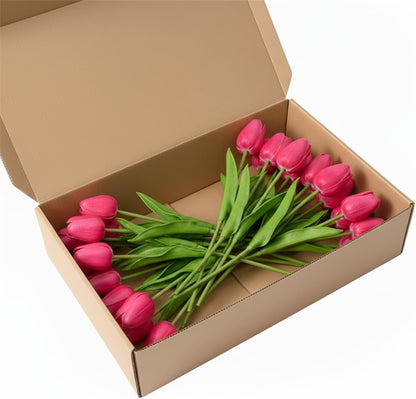 Light Pink Artificial Tulips, 20 Pcs PU Real Touch Faux Flowers