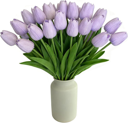 Light Pink Artificial Tulips, 20 Pcs PU Real Touch Faux Flowers