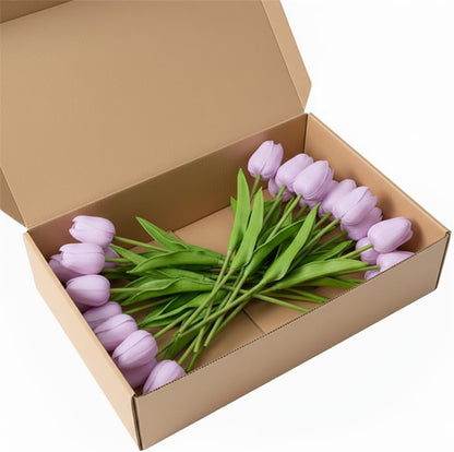 Light Pink Artificial Tulips, 20 Pcs PU Real Touch Faux Flowers