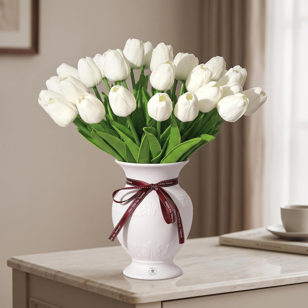 Light Pink Artificial Tulips, 20 Pcs PU Real Touch Faux Flowers