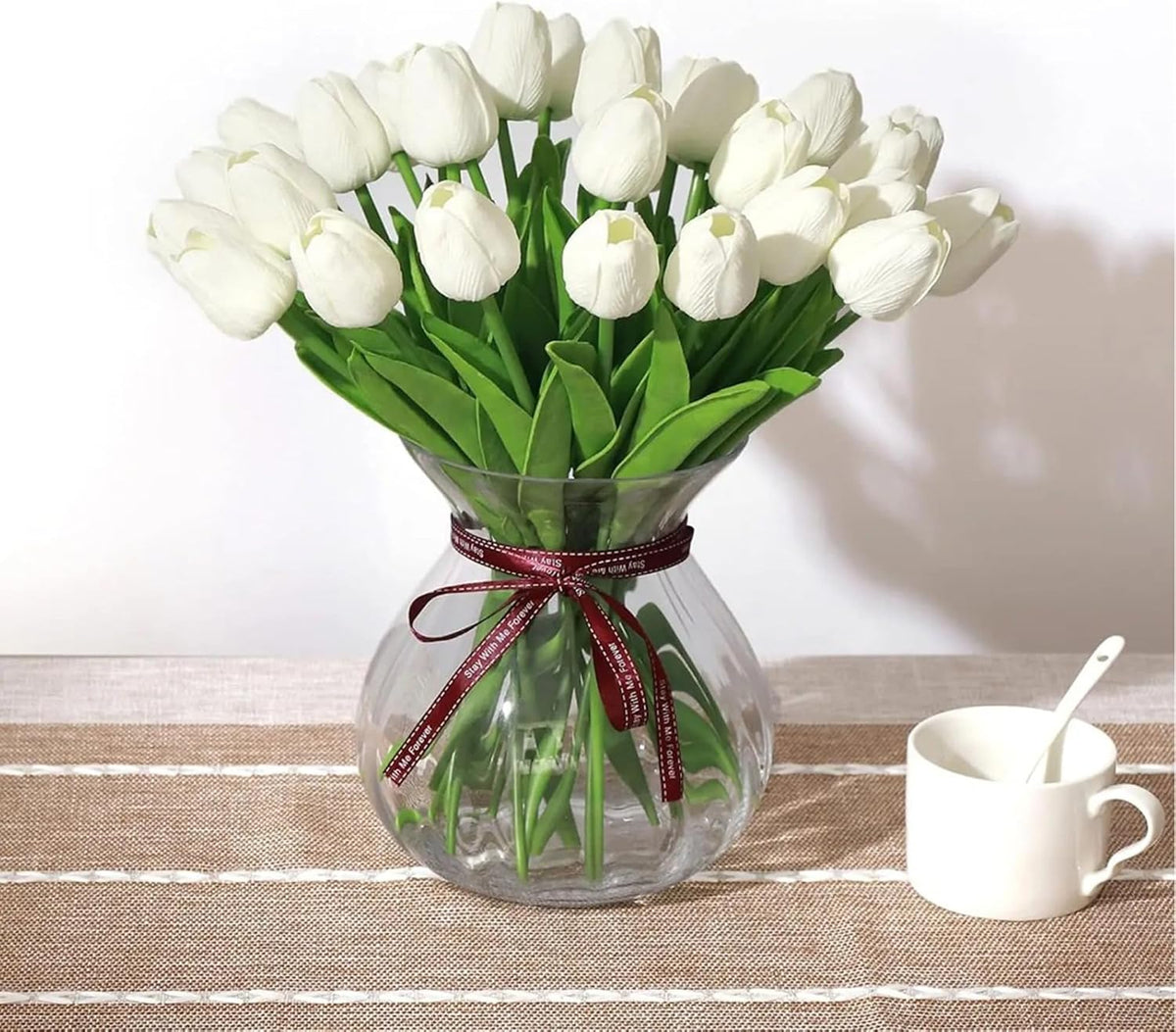 Light Pink Artificial Tulips, 20 Pcs PU Real Touch Faux Flowers