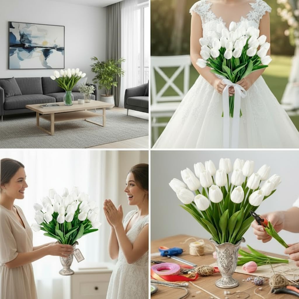 Light Pink Artificial Tulips, 20 Pcs PU Real Touch Faux Flowers