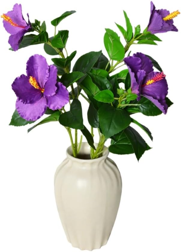 2Pcs Silk Fake Hibiscus Flowers Artificial Tropical with Long Stem