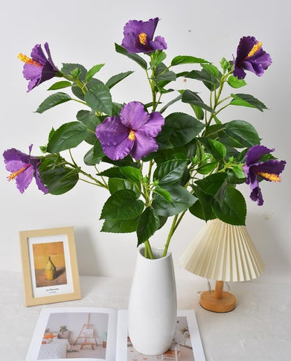 2Pcs Silk Fake Hibiscus Flowers Artificial Tropical with Long Stem