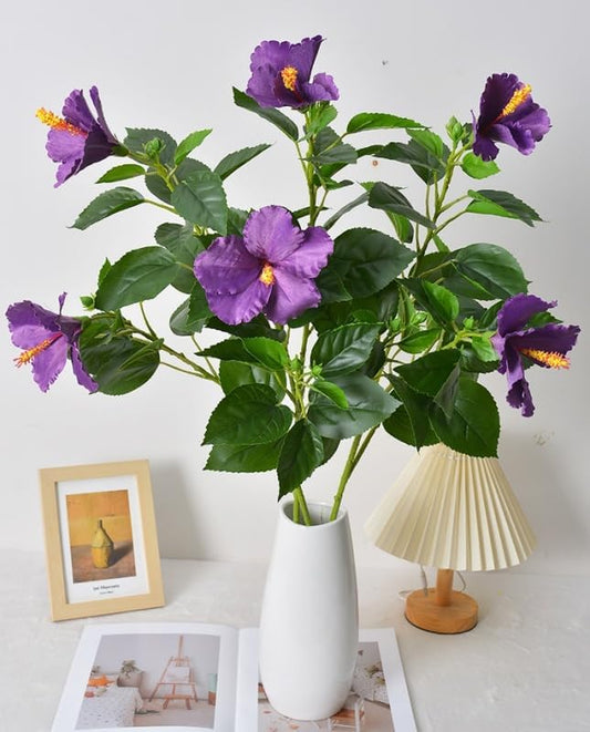 2Pcs Silk Fake Hibiscus Flowers Artificial Tropical with Long Stem