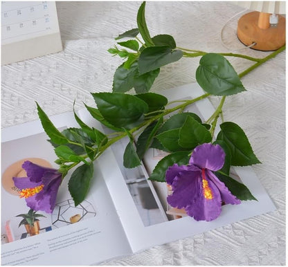 2Pcs Silk Fake Hibiscus Flowers Artificial Tropical with Long Stem
