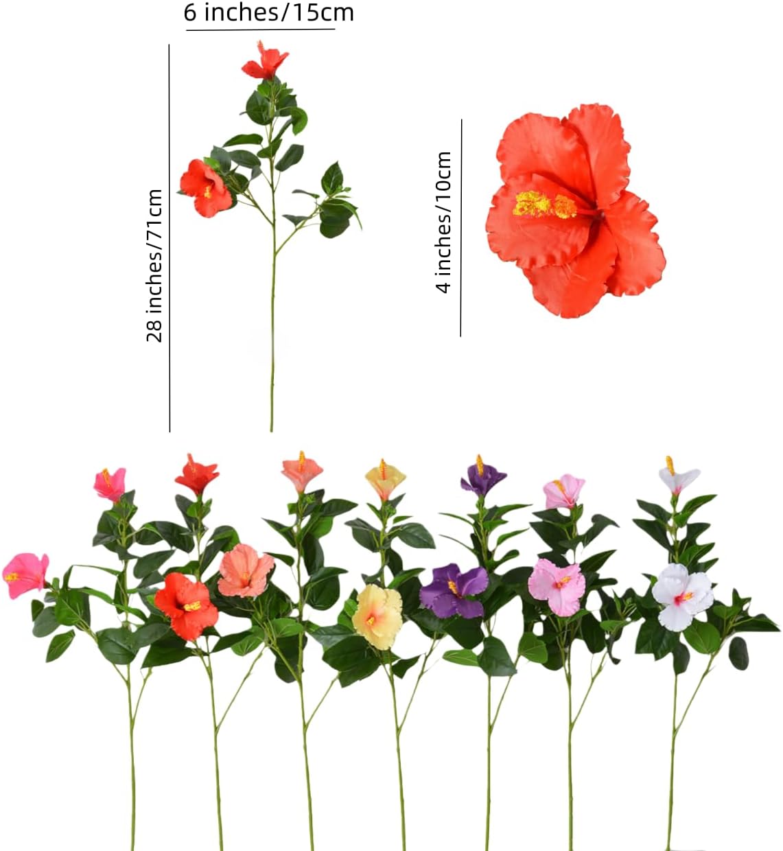2Pcs Silk Fake Hibiscus Flowers Artificial Tropical with Long Stem