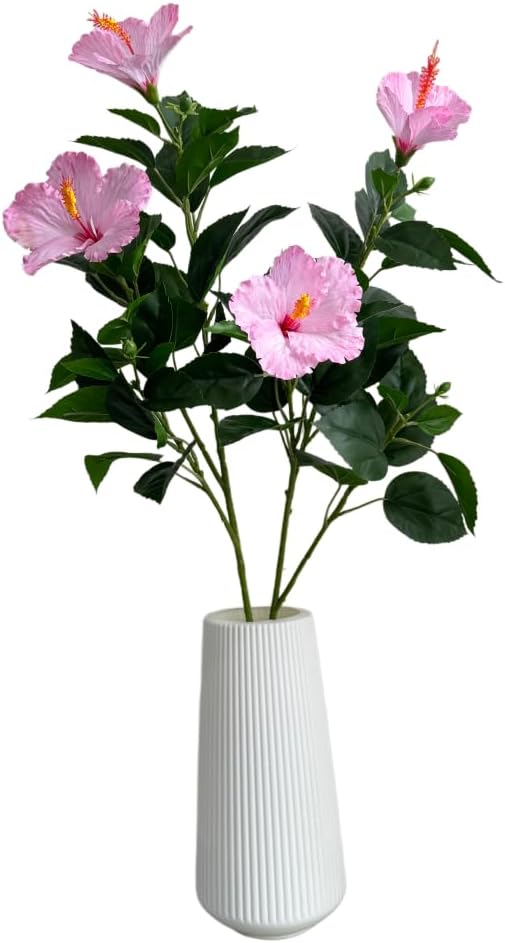 2Pcs Silk Fake Hibiscus Flowers Artificial Tropical with Long Stem