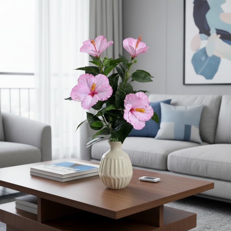 2Pcs Silk Fake Hibiscus Flowers Artificial Tropical with Long Stem