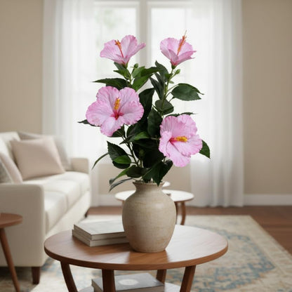 2Pcs Silk Fake Hibiscus Flowers Artificial Tropical with Long Stem