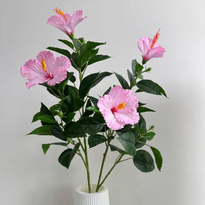 2Pcs Silk Fake Hibiscus Flowers Artificial Tropical with Long Stem