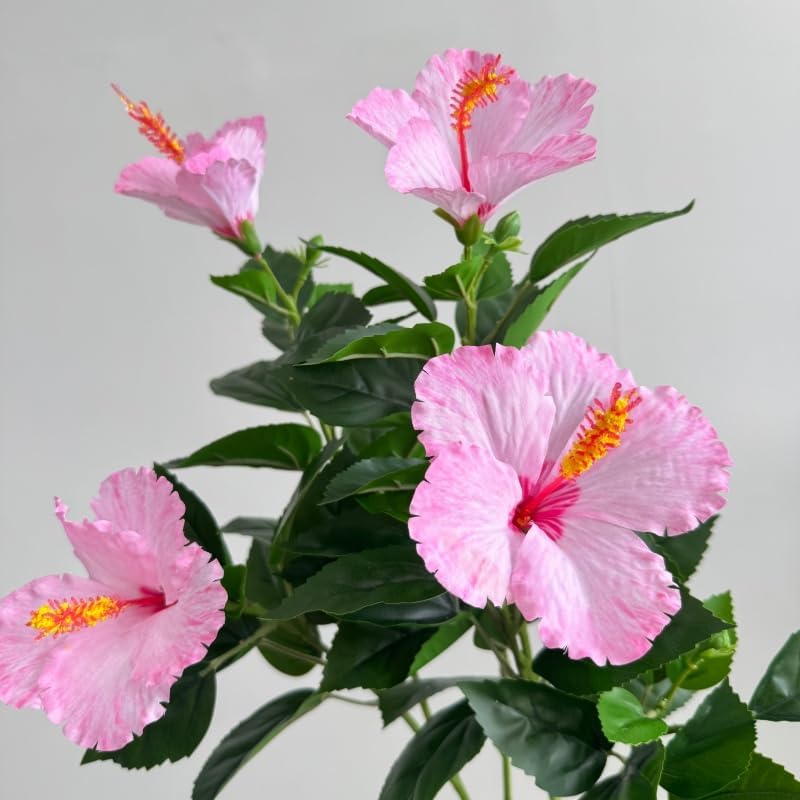 2Pcs Silk Fake Hibiscus Flowers Artificial Tropical with Long Stem