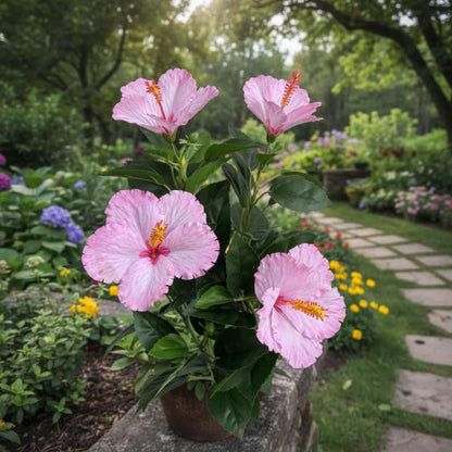 2Pcs Silk Fake Hibiscus Flowers Artificial Tropical with Long Stem