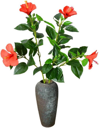 2Pcs Silk Fake Hibiscus Flowers Artificial Tropical with Long Stem