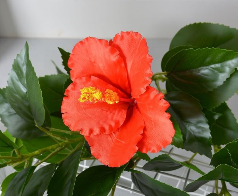 2Pcs Silk Fake Hibiscus Flowers Artificial Tropical with Long Stem