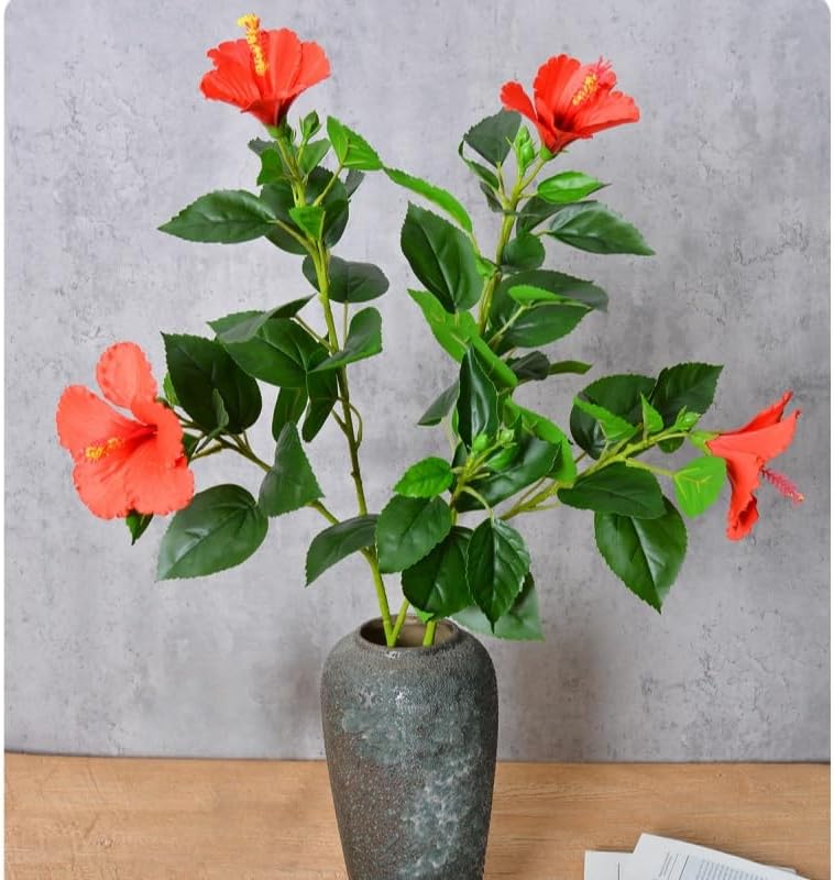2Pcs Silk Fake Hibiscus Flowers Artificial Tropical with Long Stem