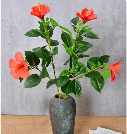 2Pcs Silk Fake Hibiscus Flowers Artificial Tropical with Long Stem