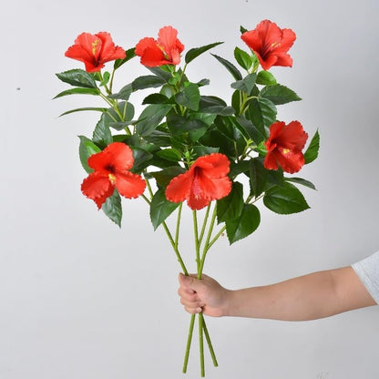 2Pcs Silk Fake Hibiscus Flowers Artificial Tropical with Long Stem