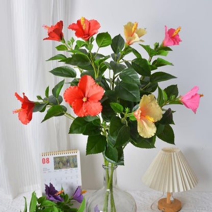 2Pcs Silk Fake Hibiscus Flowers Artificial Tropical with Long Stem