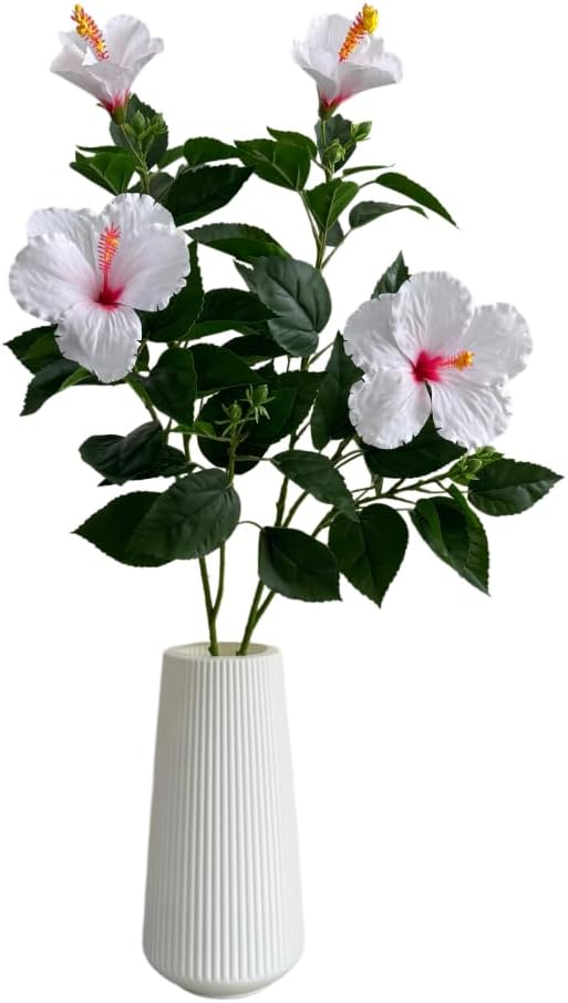 2Pcs Silk Fake Hibiscus Flowers Artificial Tropical with Long Stem