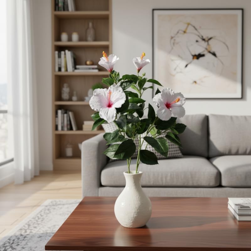 2Pcs Silk Fake Hibiscus Flowers Artificial Tropical with Long Stem