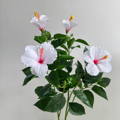 2Pcs Silk Fake Hibiscus Flowers Artificial Tropical with Long Stem