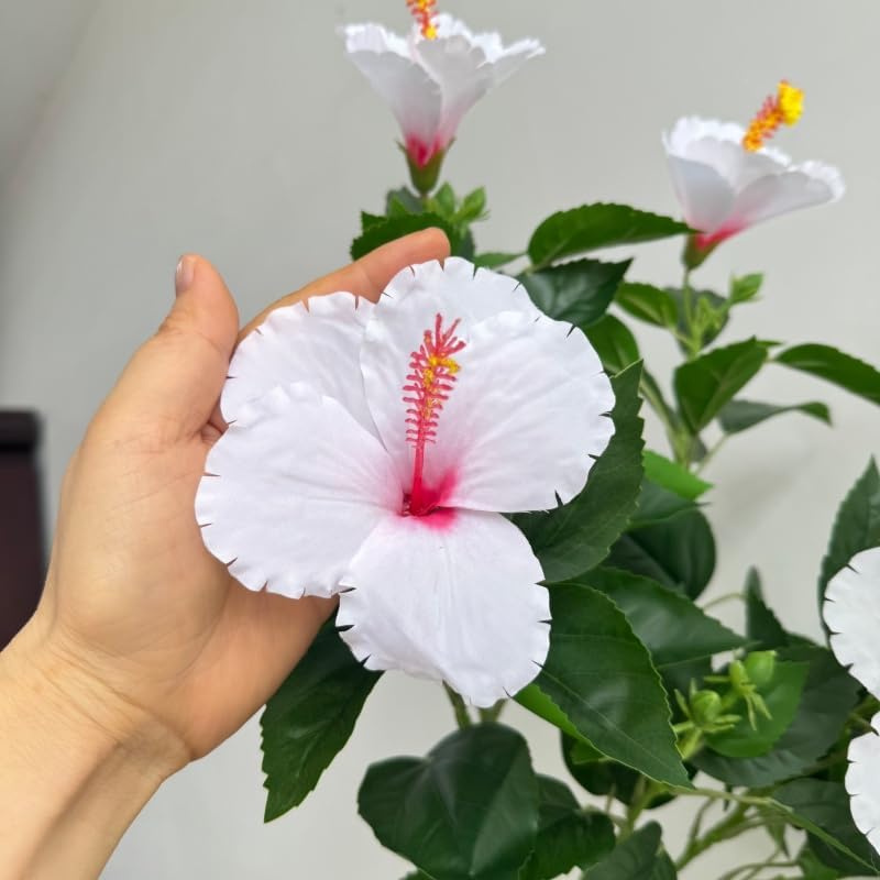 2Pcs Silk Fake Hibiscus Flowers Artificial Tropical with Long Stem
